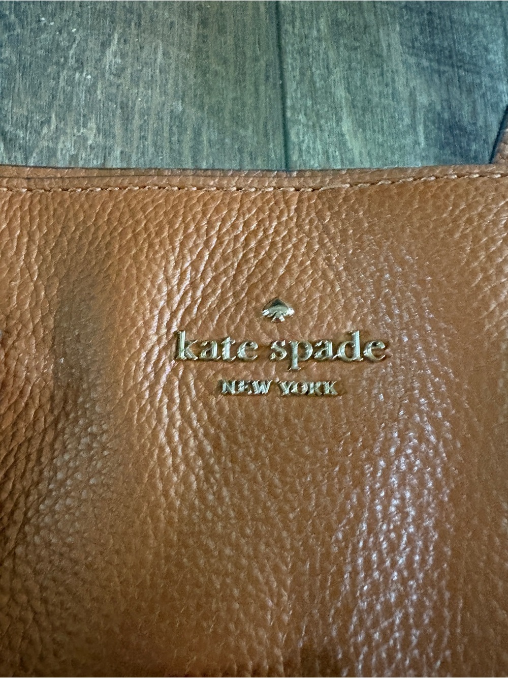 kate spade Brown Pebbled Leather Tote with Gold Logo